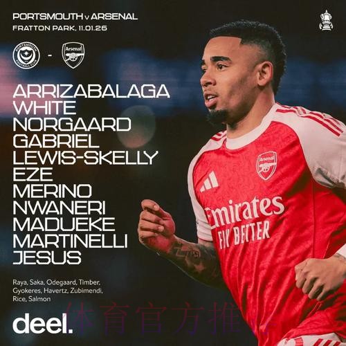 朴茨茅斯vs阿森纳首发：加布领衔，凯帕、热苏斯、埃泽出战